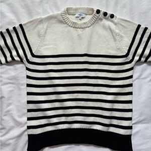 SUNCOO Black and Cream Striped Crewneck Sweater